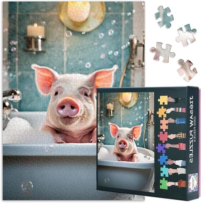 Roze Varken Puzzel - Dieren Puzzel Volwassenen - Ontspannend Spel - 1000 Stukjes Puzzel - 50x70 cm - Roze