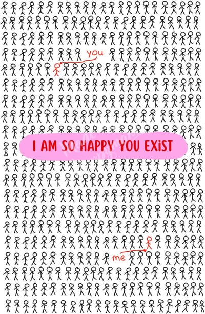 Kaart A6 ''I am so happy you exist'' valentijn, valentines day, liefde, vriendschap, wenskaart