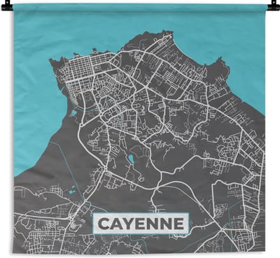 Wandkleed - Wanddoek - Cayenne - Frankrijk - Stadskaart - Kaart - Plattegrond - 180x180 cm - Wandtapijt