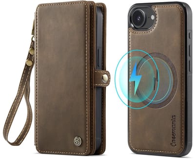 CaseMania Bookcase hoesje geschikt voor iPhone 17e/16e - Effen Bruin - Kunstleer - XXL Bergruimte - Portemonnee met 10 Vakjes voor Pasjes