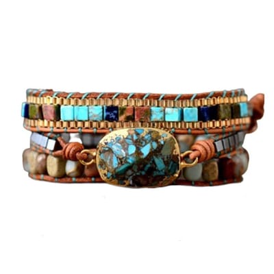 Marama - wikkelarmband Rocky Road Blue - dames armband - Jaspis - 60 cm - cadeautje voor haar