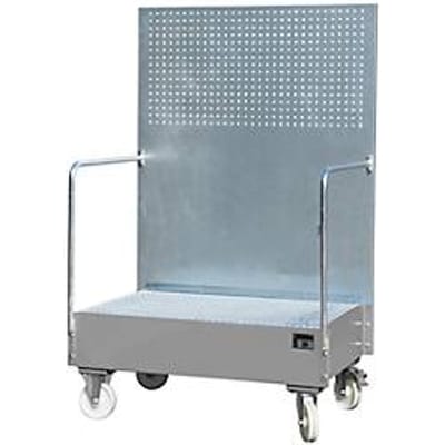 Verrijdbare lekbak, van staal, 215 l opvangvolume voor 2 x 200 liter vaten, grijs gelakt