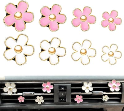 Set van 8 Roze Madeliefje Luchtroosters Clips voor Auto en Interieur