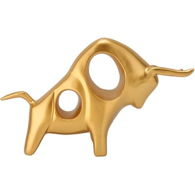 Exquise Abstracte Stier Sculptuur Hars Gouden Vechtstier Sculptuur Os Standbeeld Ornament beige