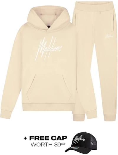 Malelions essentials tracksuit in de kleur ecru.