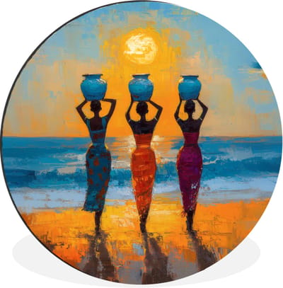 WallCircle - Wandcirkel - Muurcirkel - Vrouwen - Strand - Zondsondergang - Aluminium - Dibond - 30x30 cm - Binnen en Buiten