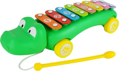 Houten krokodil xylofoon met trekkoord - muzikaal speelgoed voor peuters