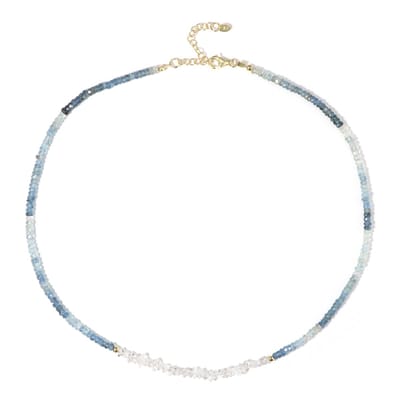 Cavill - Zilveren Halsketting 925 Sterling Verguld - Santa Maria Aquamarijn 22,6 ct & Herkimer Kwarts 14,56 ct - Blauw - 45 cm