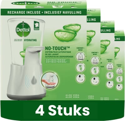 Dettol No-Touch - 4 x Automatische Zeepdispenser Zilver met Hydraterende Aloë Vera Navulling - 250 ml