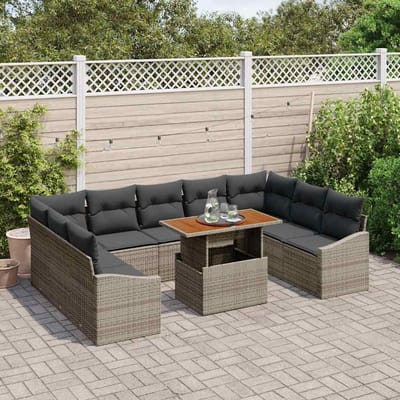 vidaXL Tuin Eettafel Set met kussen 10 pcs Grijs en Bruin