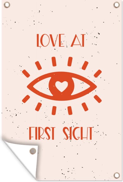 Muurdecoratie Love at first sight - Spreuken - Quotes - Koppel - 120x180 cm - Tuinposter - Tuindoek