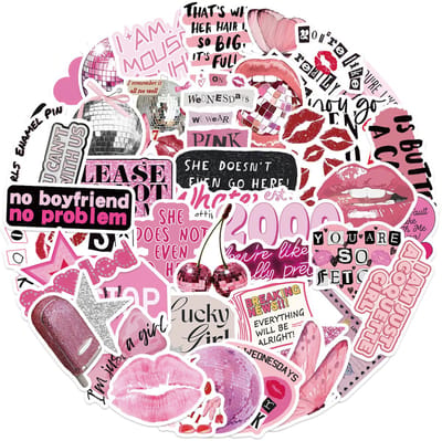 Winkrs | Y2k stickers | 50 Stickers van Gemene Meiden | Roze, 2000s, Burnbook, 'you cant sit with us' - voor laptop, agenda, koffer, etc.