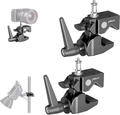 Super Clamp Kit 2-Pack voor Fotografie en Videostudio, Maximaal 33lb / 15kg, Met 1/4"-20 en 3/8"-16 Schroeven voor Camera Bevestiging en Verlichting