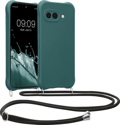 kwmobile telefoonhoesjegeschikt voor Google Pixel 9a - Hoesje van siliconen met telefoonkoord - In petrol