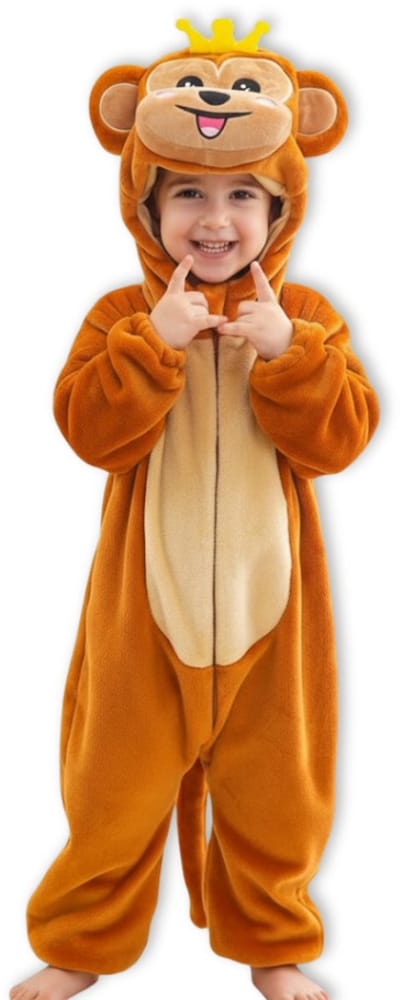 BoefieBoef Dieren Baby Onesie Peuter Pyjama Kinderen 6 maanden tot 2 jaar – Aap – Verkleedkleding met Luierrits – Kerst Carnaval Dierenpak - Kraamcadeau – Zacht Flanel - Romper - Boxpak - Jongens - Meisjes - Kruippak - Winterpak - Bruin - Monkey