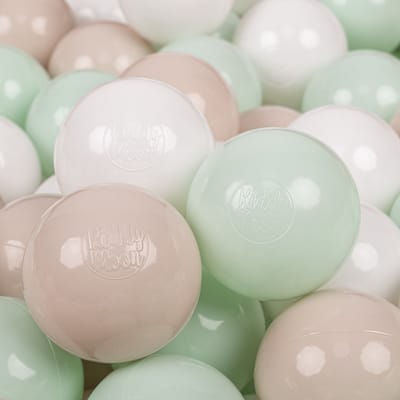KiddyMoon Ballenbak ballen voor Kinderen Ø7 cm met 300 Stuks - Kinderballen baby - Speelballen voor Ballenbad - BPA-vrij - Ballenbak ballen - Kleurrijke ballen - Baby Speelgoed - Pastelbeige Wit Munt