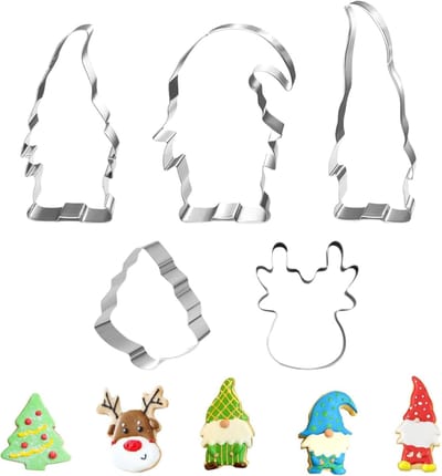 Koekjesuitsteekvormen kerstgnome - set van 5 snijders - roestvrij staal - kerstboom en rendier vormen - SnelShoppen