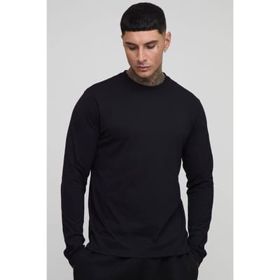 Lang T-shirt met lange mouwen, ronde hals en reguliere pasvorm | Black | Size Small