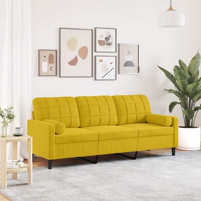 vidaXL - Driezitsbank - met - sierkussens - 180 - cm - fluweel - geel