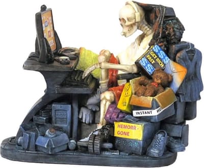Veronese Design Beel/figuur - Internet Shopping Verslaafd - Skelet Figuur - (hxbxd) ca. 12cm x 15cm x 9cm