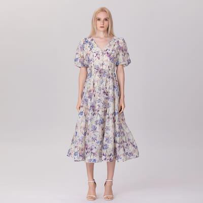 Fit-and-flare thee-organza-jurk met bloemenprint