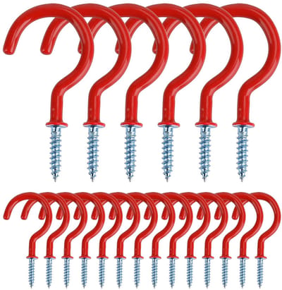 BRENZOOS - Schroefohaken - Haak voor plafond - 20 Stuks - Rood - Metalen haken voor potten en lampen - Geschikt voor binnen en buiten - Gebruiksvrie...