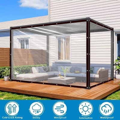 Afdekzeil Transparant - Dekzeil PVC - Balkon Windscherm - Waterdicht met Ogen - 2x2 Meter - Transparant