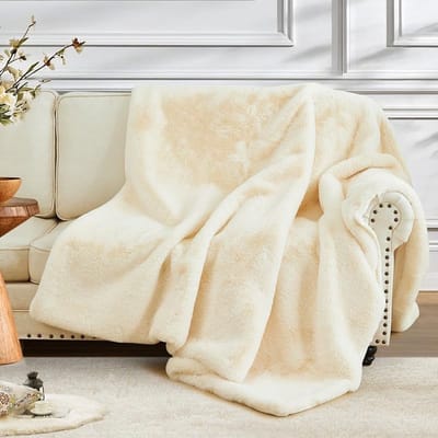 Fleece Deken voor Sofa en Bed 180x230 cm - Zachte Beige Plaid voor Comfort en Warmte