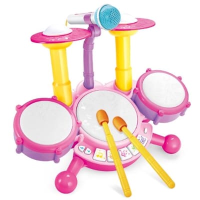Mini Jazz Drumstel, Kleurrijke Muziekinstrumenten Set, Baby Educatieve Instrumenten Speelgoed voor Kinderen Microfoon Leeractiviteiten Cadeau roze