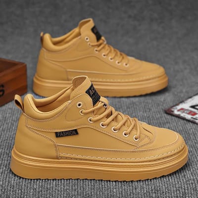Herenschoenen Herfst Nieuw Ademend en Waterdicht Hoge Top Koksschoenen Heren Trendy Veelzijdig Zwart Leer Schoenen Casual Martin Laarzen 44 brown