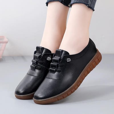 Dames Koeienleren Schoenen Platte Oxfords Zomer Casual Sneakers Enkele Schoenen Zachte Comfortabele Schoenen 38 black