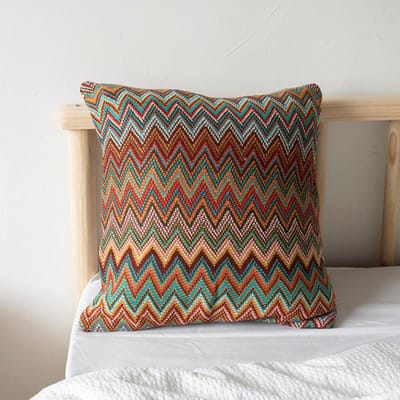 Housse de coussin tricotée Douce Bohème Orange Vert Velours Housse de coussin 45x45cm Pour Décoration Intérieure Salon Chambre à Coucher Linen 40*40(CM)-1Pcs