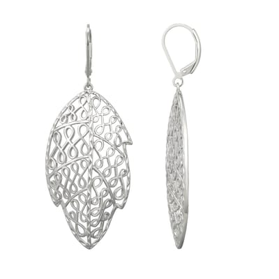 Cavill - Grote Zilveren Oorbellen 925 Sterling Zilver - Gerhodineerd - Elegant Filigraan Bladmotief - Luxe Comfortabele Damesoorbellen 56 mm