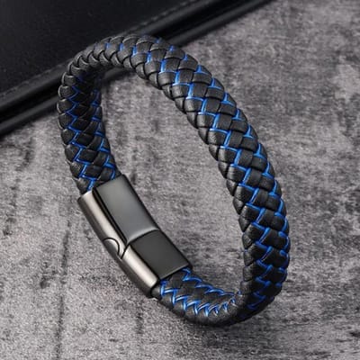 Trendy Heren Sieraden Rood Gevlochten Leren Touw Armband Zwarte Magnetische Sluiting Armbanden Punk Heren Polsband Pulsera Hombre 20.5cm gray