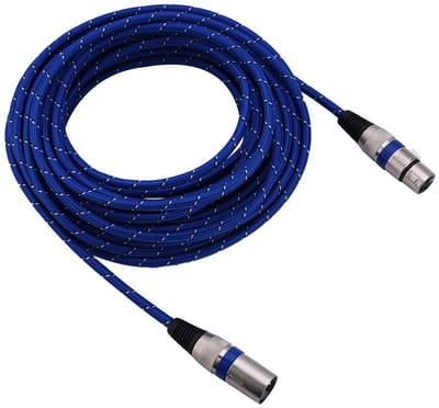 Audiokabel XLR - Microfoonsnoer 3-pins - Professionele Geluidsopnames - Duurzaam Nylon Weefsel - 10 Meter - Blauw