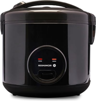 REISHUNGER Basis Rijstkoker met warmhoudfunctie, zwart - Voor max. 10 personen - Snelle bereiding zonder aanbranden - Anti-aanbaklaag incl. stoominzet, lepel & maatbeker
