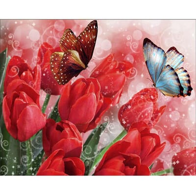 Peinture de broderie de diamant, point exquis de papillons et de fleurs en mosaïque, image de décoration de maison 20X30CM pink