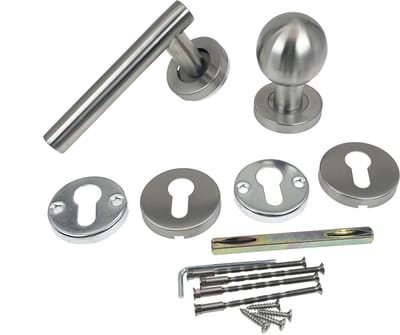 Kierr® Massieve Ronde Voordeurknop met Deurklink Globe – Modern RVS Deurbeslag – Rechtsdraaiend – Inclusief Rozetten