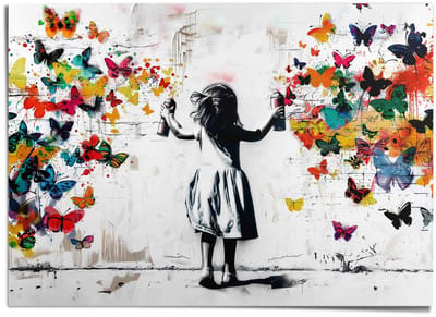 XXL Poster Graffiti vlinders - 100 x 140 - Papier - REINDERS