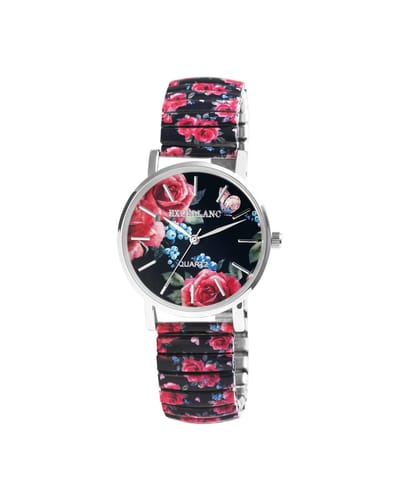 EXCELLANC -dameshorloge -rekband-rekbare band-flexibel-rozen-multicolor-3 atm waterdicht-diameter 36 mm