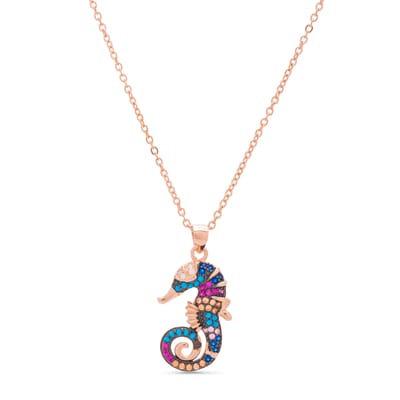 Luxenter cawig halsketting in 925 sterling zilver en veelkleurige zirkonia met 18 karaat roségoud vergulde afwerking