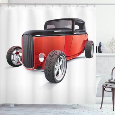 New Bed, Auto's Nostalgische Amerikaanse Wielen, Douchegordijn Badkamer Decor Set met Haakjes, 180 cm B 200 cm L