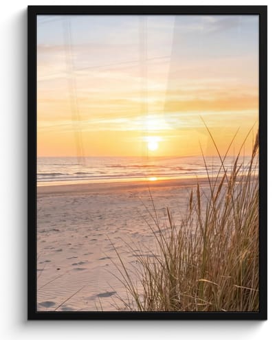 Poster in lijst - Fotolijst 60x80 cm - Posters - Zonsondergang - Duinen - Zee - Posterlijst zwart - Decoratie - Wanddecoratie woonkamer - Muurdecoratie slaapkamer