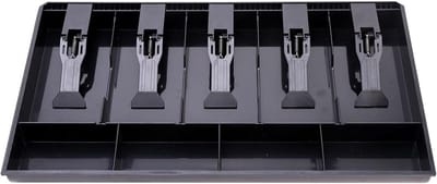 Money box - coin receiver - drawer compartment - 5 compartments voor banknotes - 4 coin boxes - voor supermarkt - zwart