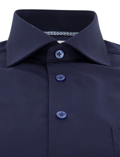 Overhemd donkerblauw Ledub Modern fit katoen wide spread
