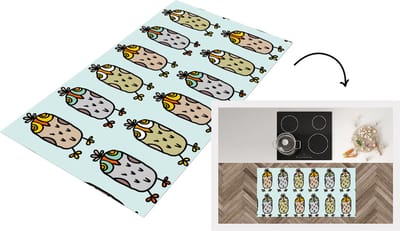 Keukenloper - Loper keuken - Patronen - Uil - Blauw - 120x60 cm - Keukenloper vinyl