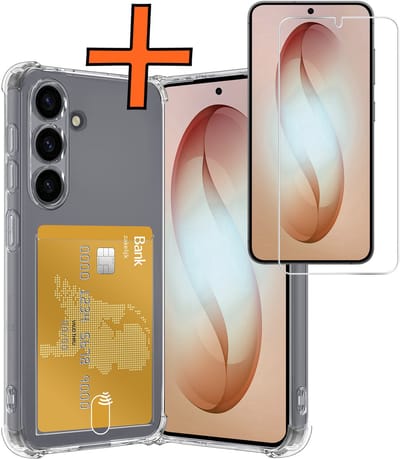 Hoes - Geschikt voor Samsung Galaxy S26 - Met Screenprotector - En Pashouder - En Kaarthouder - Telefoon Hoesje Shockproof - Siliconen Case - Back Cover - Shock Proof - Pasjes Houder - Transparant