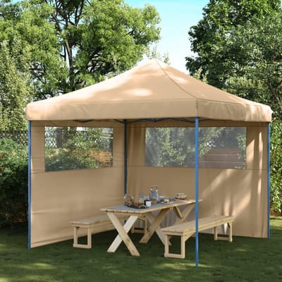 Feesttent met Zijwanden - Pop-up Paviljoen Tuinfeest - Buitenfeesten Organiseren - Waterdicht Oxford Doek - 292x292x315 cm - Beige