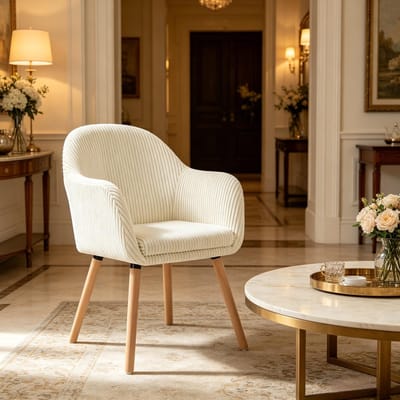HAUSS SPOLE Eetkamerstoel - Kuipstoel Met Armleuningen - Comfortabele Ribstof Bekleding - Voor Eetkamer, Keuken En Bureau - Hout Beige
