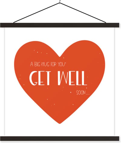 Posterhanger incl. Poster 60x60 cm - Schoolplaat - Beterschap - Spreuken - Rood - Knuffel - Textielposter - Zwarte latten